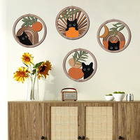 Décorations murales en bambou bohème en une seule pièce, avec chats et plantes, plaques suspendues, style moderne et simple, 25 cm, Diwali