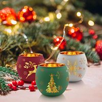Motifs de gravure laser rouge vert blanc bougeoir votif en verre photophore en verre pour décor de Noël hiver