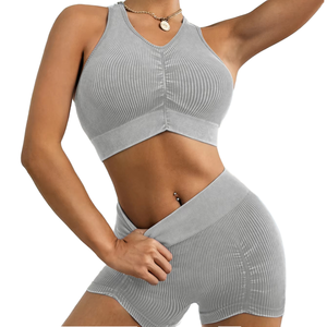 ชุดกีฬาผู้หญิง ระบายอากาศได้ดี น้ำหนักเบา ชุดออกกำลังกายผู้หญิง ผ้าริบยืดได้สี่ทิศทาง ซับเหงื่อ ชุดกีฬาวิ่ง - Product Image 1