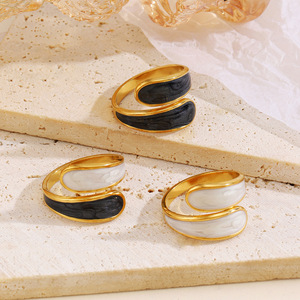 JZ057 Adjustable <b>Open</b> <b>Ring</b> for Women Heart Enamel Stainless Steel Minimalist Fashion Statement Vintage Style Stackable Wholesale - Product Image 5