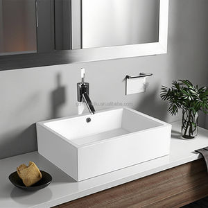 Pia de Banheiro Moderna com Bancada de Mármore e Lavabo Cerâmico Branco Quadrado de Fácil Limpeza MING LIU A273 Joystick - Product Image 4