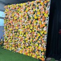 Bunga warna-warni latar belakang dinding 8 kaki X 8 kaki Panel dinding bunga 3D menggulung bunga buatan dinding untuk dekorasi latar belakang pernikahan