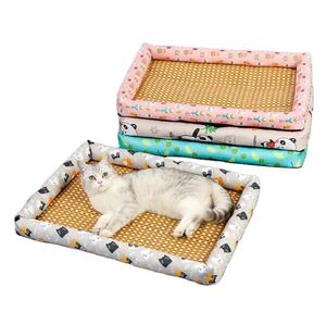 Anti-Rutsch-Haustier bett aus Bambus, quadratischer Sommer-Cold-Pad-Hund mit festem Muster, verpackt in Pappkarton - Product Image 1