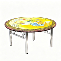 Table de salle à manger ronde en acier inoxydable, réglable, peu encombrante, avec motif, surface colorée de luxe léger, pour restaurant et hôtel