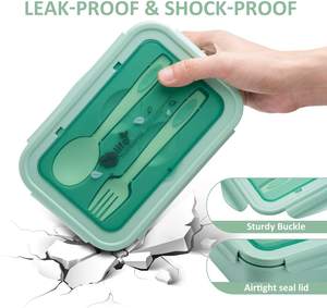 กล่องข้าวพลาสติก 3 ช่อง กล่องอาหารกลางวันเด็กแบบใช้ซ้ำได้ พร้อมช้อนส้อม - Product Image 5