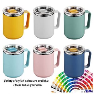 Vente en gros d'usine, tasses à lait en acier inoxydable 304 de 450 ml (15 oz), tasse à café avec logo personnalisé, tasses à double paroi isolées avec poignée - Product Image 3