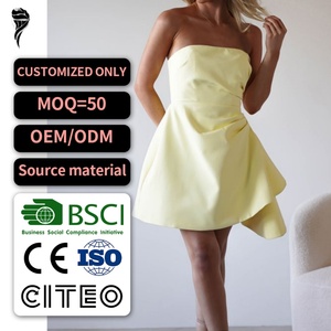 Nuevo Diseño, Vestido Mini Elegante de Satén sin Tirantes con Logotipo Personalizado, Vestido de Fiesta Ligero y Entallado para Mujer - Product Image 1