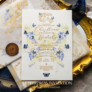 Invitaciones Personalizadas con Estampado Dorado en Letterpress, Invitaciones de Boda 2026, Estilo Europeo Morado, Diseño Floral - Product Image 4