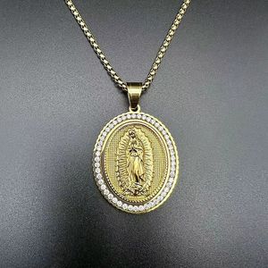 yunnique Hip Hop Religious Pendant Necklace Stainless Steel Gold Plated Zircon Inlay Oval Charm For Men Women Gift Jewelry - Product Image 2