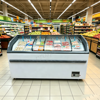 Vitrine Réfrigérée Îlot Grande Capacité 2m à Double Porte Ouverte avec Verre sur 4 Côtés, Refroidissement Direct et Statique pour Supermarché