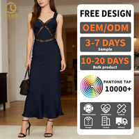 Robe longue en satin élégante personnalisable OEM pour femmes avec bordure en dentelle Décoration à boutons en tissu denim noir Style décontracté pour l'été