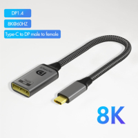 Câble adaptateur Justlink Type C vers DP 1.4, 8K 60Hz, 4K 144Hz, 2K HDR, plaqué or, tressé, pour ordinateur portable, moniteur, projecteur
