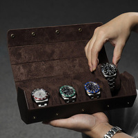 Étui de voyage pour montres en cuir véritable rétro à 4 emplacements, forme hexagonale, fermeture à bouton, organisateur de rangement, boîte à montres de luxe en cuir Crazy Horse