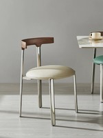 Chaise de salle à manger moderne en métal avec dossier en bois, siège rond rembourré en cuir microfibre de qualité supérieure, minimaliste pour la maison et le restaurant