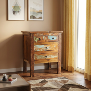 Vintage Recycled <b>Reclaimed</b> <b>Wooden</b> Bedroom Nightstands Bedside <b>Table</b> with 4-Drawers Handcrafted For Living Room Hotel Farmhouse - Product Image 6