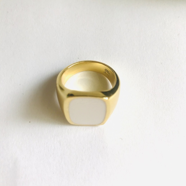 Custom Design Gold Vermeil Plated 925 Sterling Silver Signet Rings Women Enamel Black White