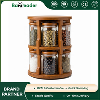 Étagère à épices rotative à 360° à 2 niveaux, multifonctionnelle, en bois de bambou foncé, de style moderne, fabriquée directement en usine