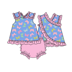 Conjuntos de 2 Piezas de Ropa para Niñas, Camiseta sin Mangas con Lazo de Flores, Algodón y Spandex Transpirable, Pantalones Cortos Tipo Pañal, Ropa para Hermanas - Product Image 2