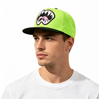 Topi Snapback Bordir 3D Gigi Monster Grafis Custom Hip Hop Y2K Streetwear Hitam Pinggiran Datar Topi Hip Hop Grosir