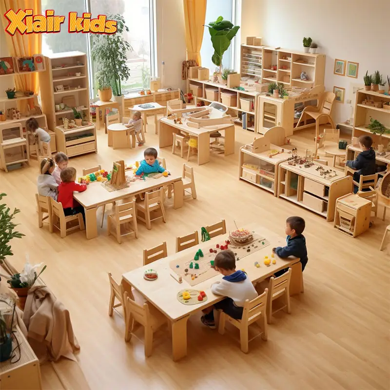 Xiair Venda Quente De Madeira Creche Bebê Escola Jardim De Infância Mobiliário Set Crianças Estudo De Madeira Berçário Cadeira E Conjuntos De Mesa