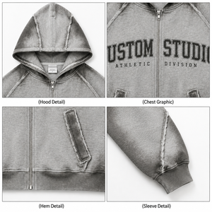 Sweat à capuche zippé avec logo personnalisé, style streetwear vintage, en coton molletonné, coupe ample, imprimé graphique, sweat à capuche premium pour homme - Product Image 3