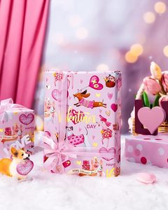 Valentine's Day pink double-sided heart-shaped puppy <b>pattern</b> aluminum-coated gift wrapping <b>paper</b> - Product Image 1