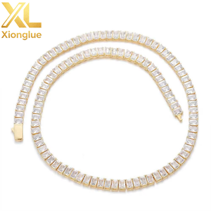 Fashion Hip Hop <b>Copper</b> 18K Gold Plated 4mm Geometric 5A Zircon Tension Setting Round CZ Tennis Necklace for Women and Men - Product Image 5
