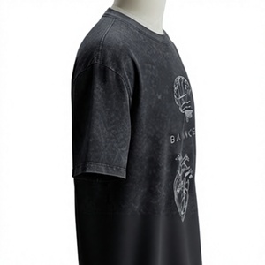 Men's Black Oversized Crew Neck Jersey <b>T</b>-<b>Shirt</b> with <b>Heart</b> and Brain Print Casual Summer Wear Front Logo Knitted Cotton - Product Image 3