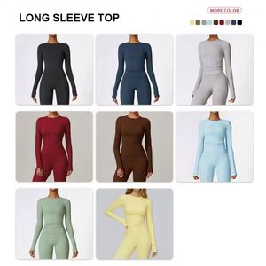 Ensemble de yoga et de sport respirant pour femme : haut à manches longues, leggings de fitness très élastiques et shorts d'entraînement, grandes tailles - Product Image 2