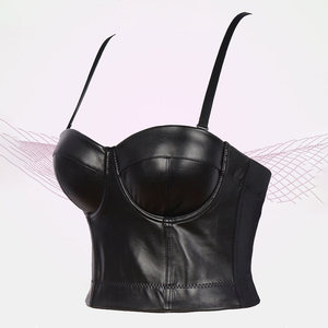 <span class=keywords><strong>Top</strong></span> Corto Bustier da Donna in Pelle PU Nera Traspirante, Sexy, con Spalline Sottili, Stile Corsetto, Scollato, Senza Maniche, per Clubwear Estivo - Product Image 5