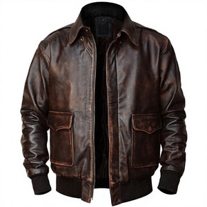 Chaqueta Bomber de Cuero Genuino para Hombre, Cuello Mandarín, Cierre de Cremallera, Color Sólido, Logotipo con Calentamiento Frontal, Ropa de Invierno - Product Image 1