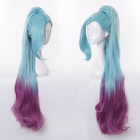 Vente en gros de nouvelle perruque LOL Seraphine Cosplay 100cm de long bleu et violet League of Legends synthétique Anime Peluca avec une queue de cheval