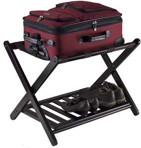 Hotel Foldable Steel Tubular Folding Storage Rack Tray Stand Wood Luggage Racks