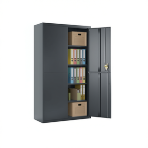 Grande Armadio Archivio in Acciaio Verniciato a Polvere Antracite con Serratura a Chiave per Uso Ufficio - Product Image 1