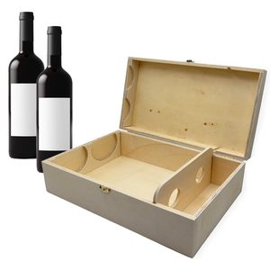 Scatola porta bottiglie di vino in legno per 2 bottiglie con coperchio e chiusura di sicurezza - Product Image 1