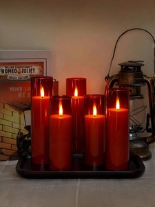 Juego de 5 Velas sin Llama con Control Remoto a Pilas y Temporizador de 2/4/6/8 Horas Velas LED de pilar de plexiglás - Product Image 1