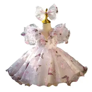 Mädchen Stickerei Seide Prinzessin Kleid für Hochzeits feier Kinder kleider für Kleinkind Kinder Satin Erstkommunion Glitz Festzug Kleider