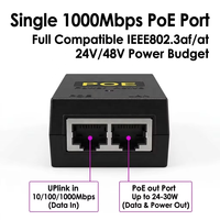 Adaptador Ethernet POE Pasivo de 48V 0.5A 1A, Inyector POE de 2 Puertos RJ45 para Cámara IP de Escritorio