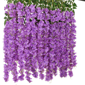 Fleurs artificielles de glycine Hua Qianyun, lot de 12, guirlandes suspendues en soie, décorations de plafond pour mariage - Product Image 3