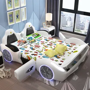 Spor araba karikatür depolama araba yatağı çocuk erkek kız korkuluk ile tek kişilik yatak çocuk yarış araba yatağı Modern yatak odası mobilyası