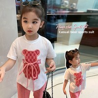 Tenue d'été pour filles, style coréen, t-shirt à imprimé de dessin animé, pantalon en jean évasé, ensemble deux pièces à la mode pour bébé, filles en bas âge