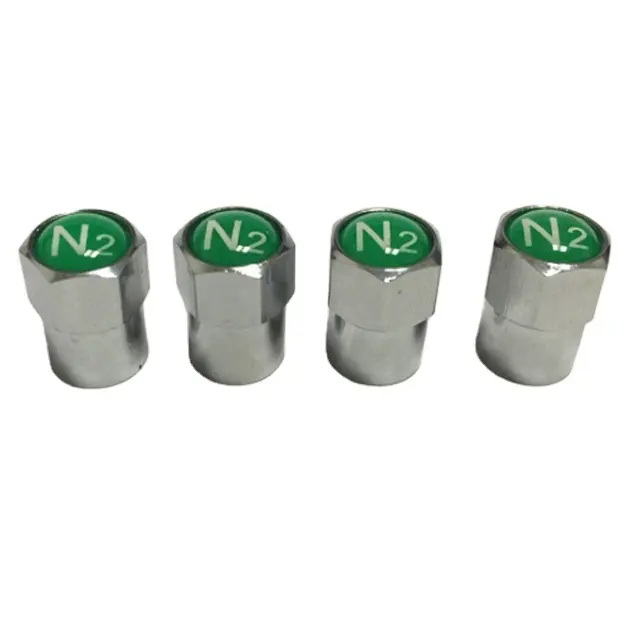 Tapas de vástago de válvula de neumático, sello de logotipo de nitrógeno N2 verde cromado