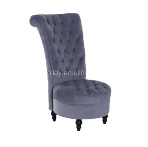 现代高背切斯特菲尔德风格椅子紫色天鹅绒纽扣簇绒实木餐椅