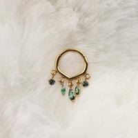 Anneau de septum à suspension en zircon émeraude, clicker articulé en titane ASTM F136 plaqué or PVD pour septum, daith, cartilage, bijou corporel de mariage