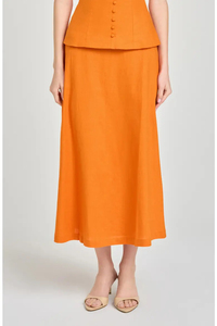 Women's Orange A-Line <b>Chiffon</b> Mid-Calf <b>Skirt</b> Natural Waist Minimalist Style All Seasons Wear - Product Image 2