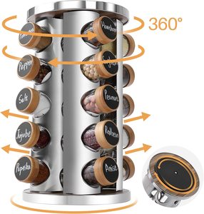 In acciaio inox 360 gradi rotante condimenti scaffale di bambù <span class=keywords><strong>barattoli</strong></span> di <span class=keywords><strong>spezie</strong></span> Rack Organizer con 20 <span class=keywords><strong>barattoli</strong></span> di <span class=keywords><strong>spezie</strong></span> - Product Image 3