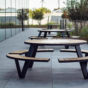 Set di Mobili <span class=keywords><strong>da</strong></span> Esterno <span class=keywords><strong>in</strong></span> Stile Nordico Pastorale, Tavolo Rotondo <span class=keywords><strong>in</strong></span> <span class=keywords><strong>Legno</strong></span> con Panca Impermeabile per Parco, <span class=keywords><strong>Giardino</strong></span> e Cortile - Product Image 3