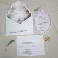 Invitations de mariage vintage vert olive à motif floral, découpées à la forme de coquille, gaufrées, avec enveloppe, pour mariages espagnols