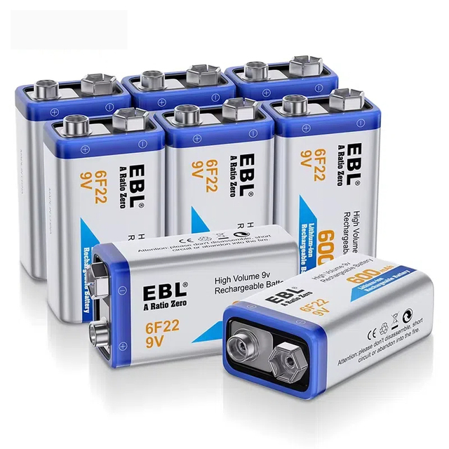 8 Pack OEM Custom EBL Rechargeable 9V Li Ion Batteries 600mAh Fast Charging Battery