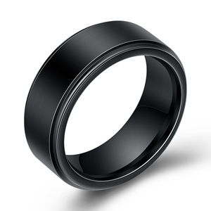 Men's Black <b>Brushed</b> Tungsten Steel Ring 8Mm Minimalist Fashion Geometric Design Gift Jewelry Accessory - Product Image 1